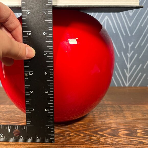 Red Blow Glass Globe Vase with White Interior Handcrafted Art Glass Home Decor - Picture 8 of 12